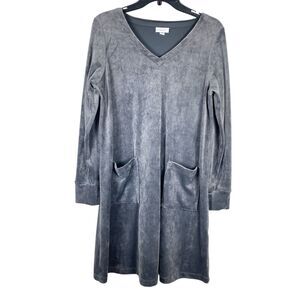 Pure J Jill Velvet Dress Long Sleeve Small Gray Pockets Comfort Cozy Lounge